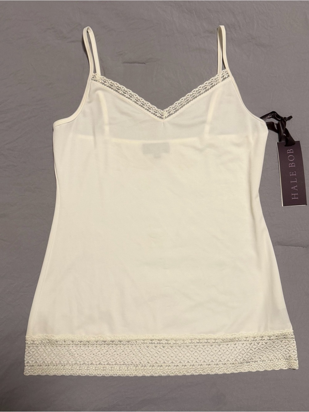 Hale Bob Cream Lace-Trim Stretchy Slip Cami Tank Size M NWT